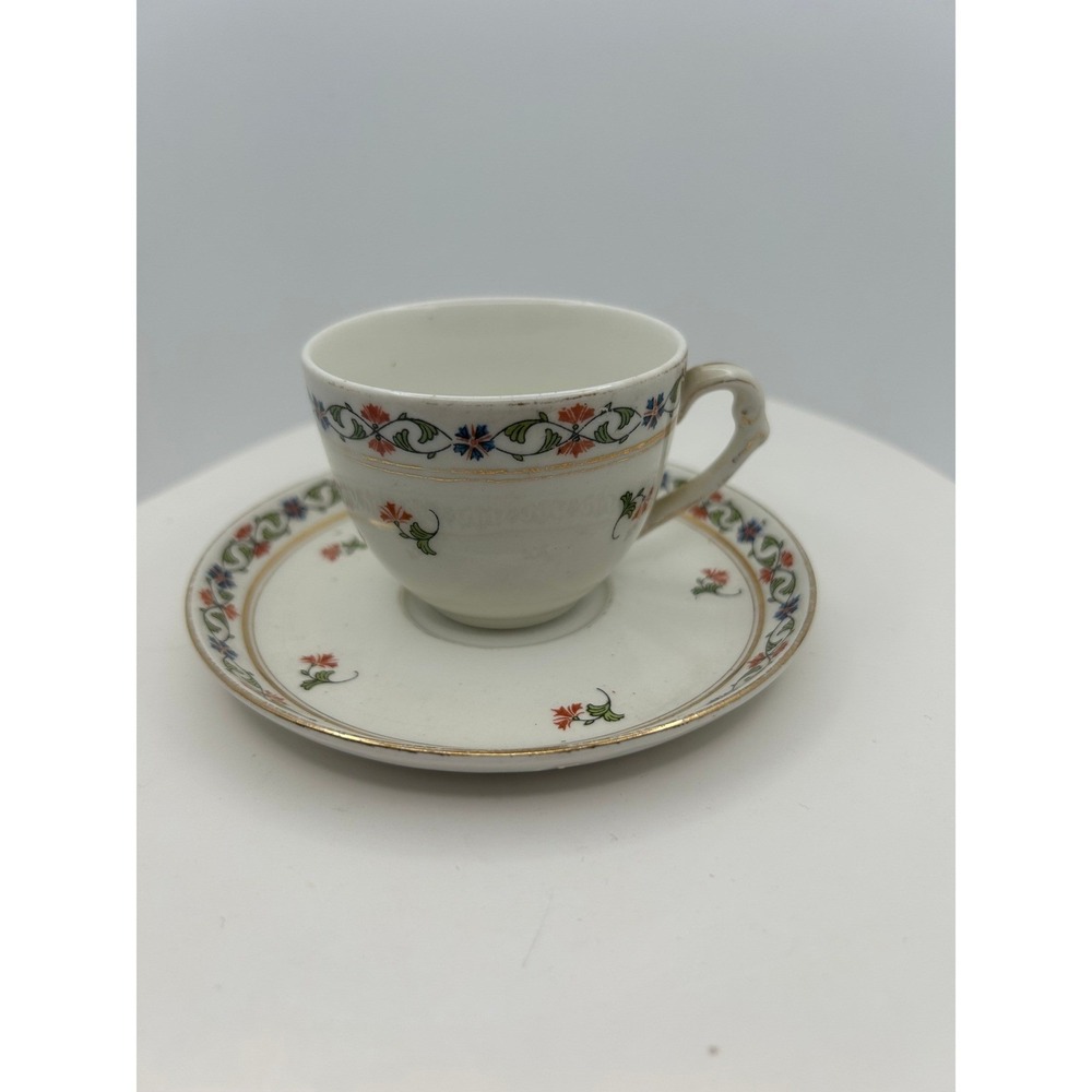 John Maddock‎ & Sons Royal Vitreous Antique Teacup and Saucer Floral Gold Trim